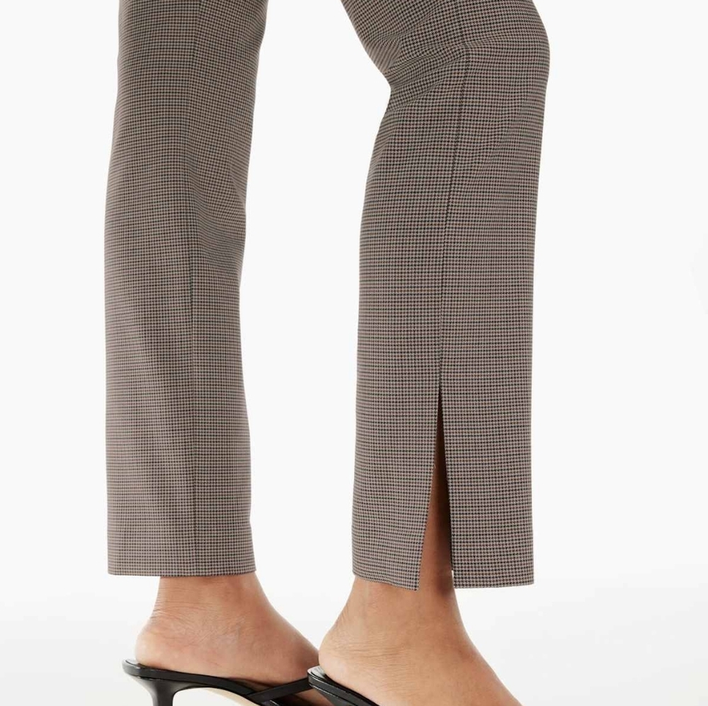 Houndstooth Straight Leg Pant With Ankle Slit - Picture 7 of 8